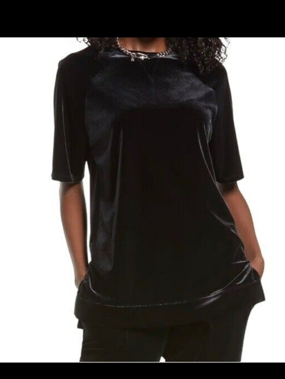 Open Edit Oversized Top Black Velour Short Sleeve Womens Shirt Size Small